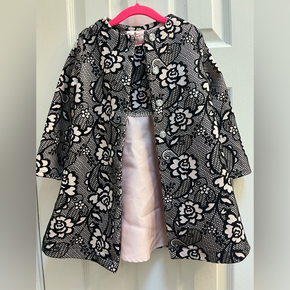 Youngland Black and Blush Two-Piece Floral Set with Dress and Coat